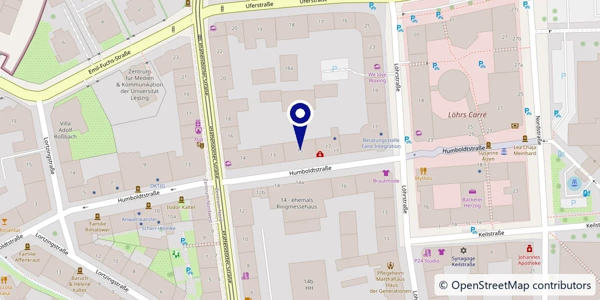 Map of the Zentrum-Nord district of Leipzig showing the BLAID office at Humboldtstraße 15